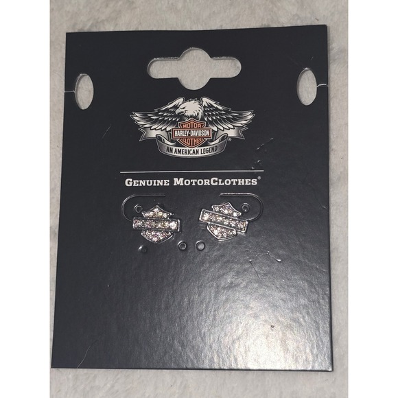 Harley-Davidson Jewelry - Harley-Davidson Rhinestone Stud Earrings Logo Biker Jewelry Silver Tone NWT